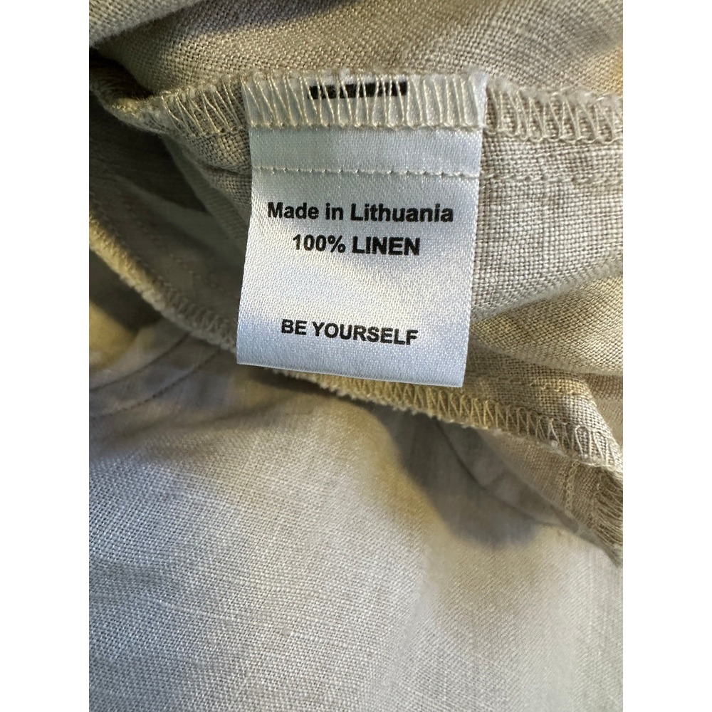 Flax 100% Linen Wide Leg Pants Medium - Large Taupe Tan Elastic Waist Lagonlook - Picture 9 of 15